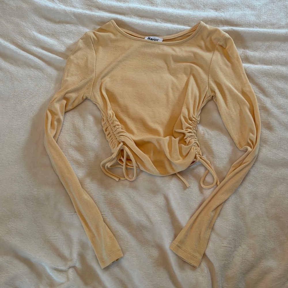 Yellow princess polly crop top with scrunched ties on sides size US2